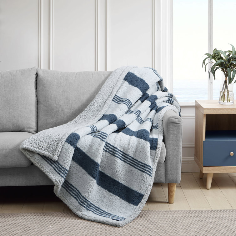 Nautica Faux Shearling Reversible Soft Cozy Throw Blankets